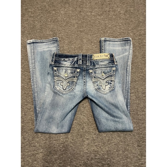 Rock Revival Denim - Rock Revival Greer Bootcut Jeans Women 26 Medium Wash Rhinestone Fleur De Lis